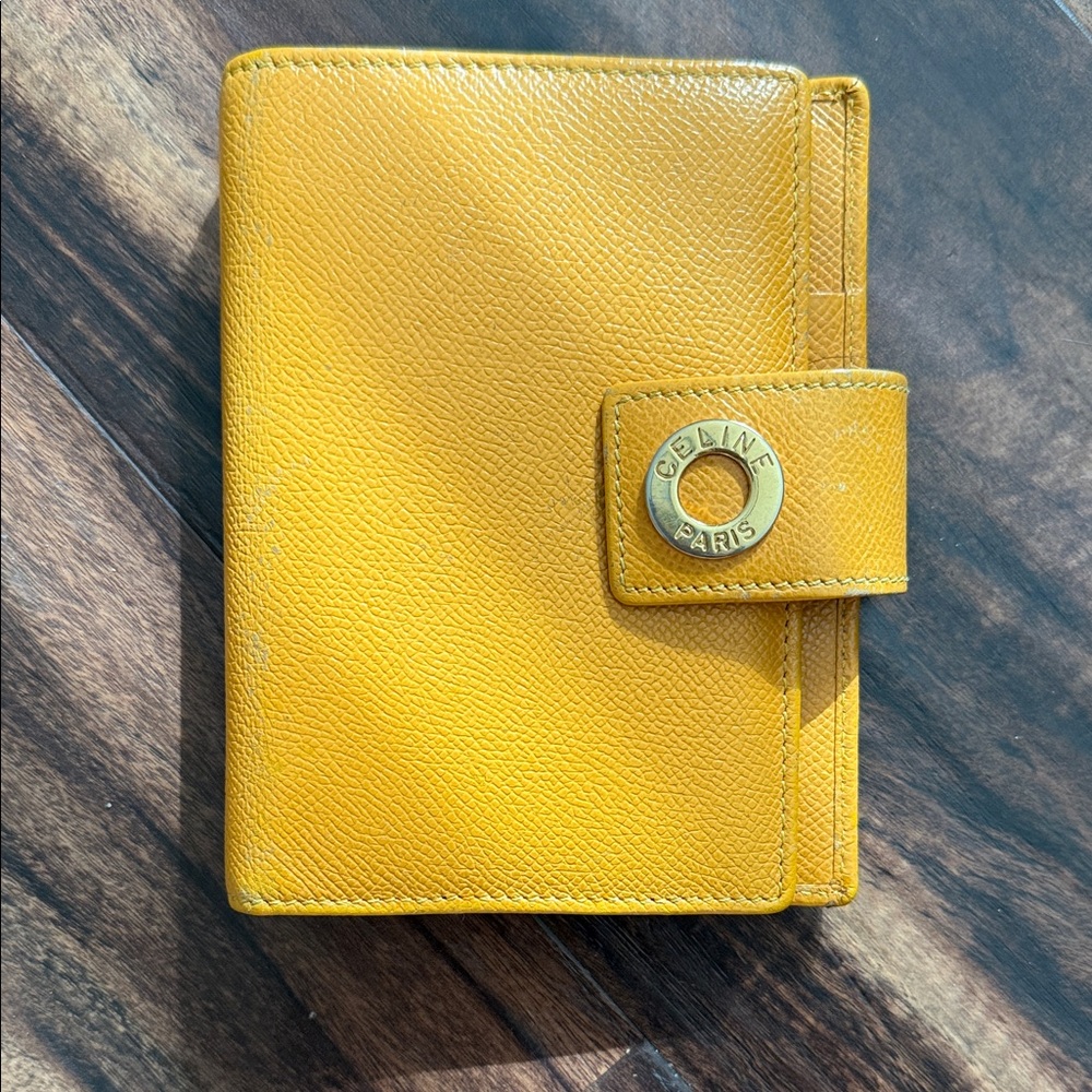 Celine Yellow Textured Leather Agenda Cover with Gold-Tone Snap
